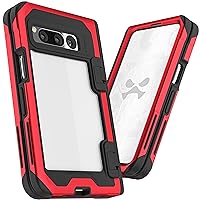 Ghostek ATOMIC slim Google Pixel Fold Case Clear with Red Aluminum Metal Bumper Full Hinge Protection Premium Rugged Heavy Duty Shockproof Phone Covers Designed for 2023 Google Pixel Fold (7.6