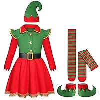 Soyoekbt Girls Christmas Elf Costume Santa's Helper Costume for Gilrs Elf Hat Santa Dress