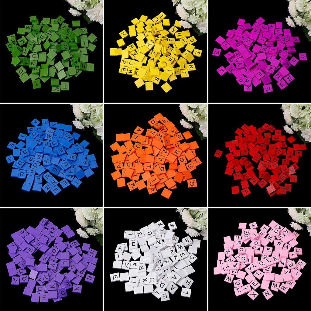 Zeaya 100Pcs/Set Wooden Colourful Scrabble Tiles Mix Letters Varnished Alphabet Scrabbles (Blue)