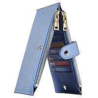 Travelambo Womens Wallet RFID Blocking Bifold Multi Card Case Wallet with Zipper Pocket Crosshatch (Gold Blue 6073F)