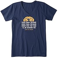 Life is Good Women's Crusher Graphic V-Neck T-Shirt I'll Be Watching You Dog