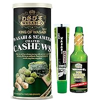 Wasabi-O Japanese Delights Bundle: Authentic Wasabi Sauce & Paste Duo (62g & 43g) with Seaweed Coated Cashews (6.7oz) - Premium Wasabi Root for Sushi & Salads