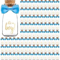 96 Pack It's a Boy Milk Glass Bottles with Ribbons and Stickers - Vintage Baby Shower Favors for Guests and Table Centerpieces Decorations - Sturdy Baby Shower Candy Jar