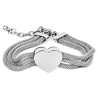 Women's Stainless Steel Triple Mesh Strands Polished Heart Bracelet 7.5 inches