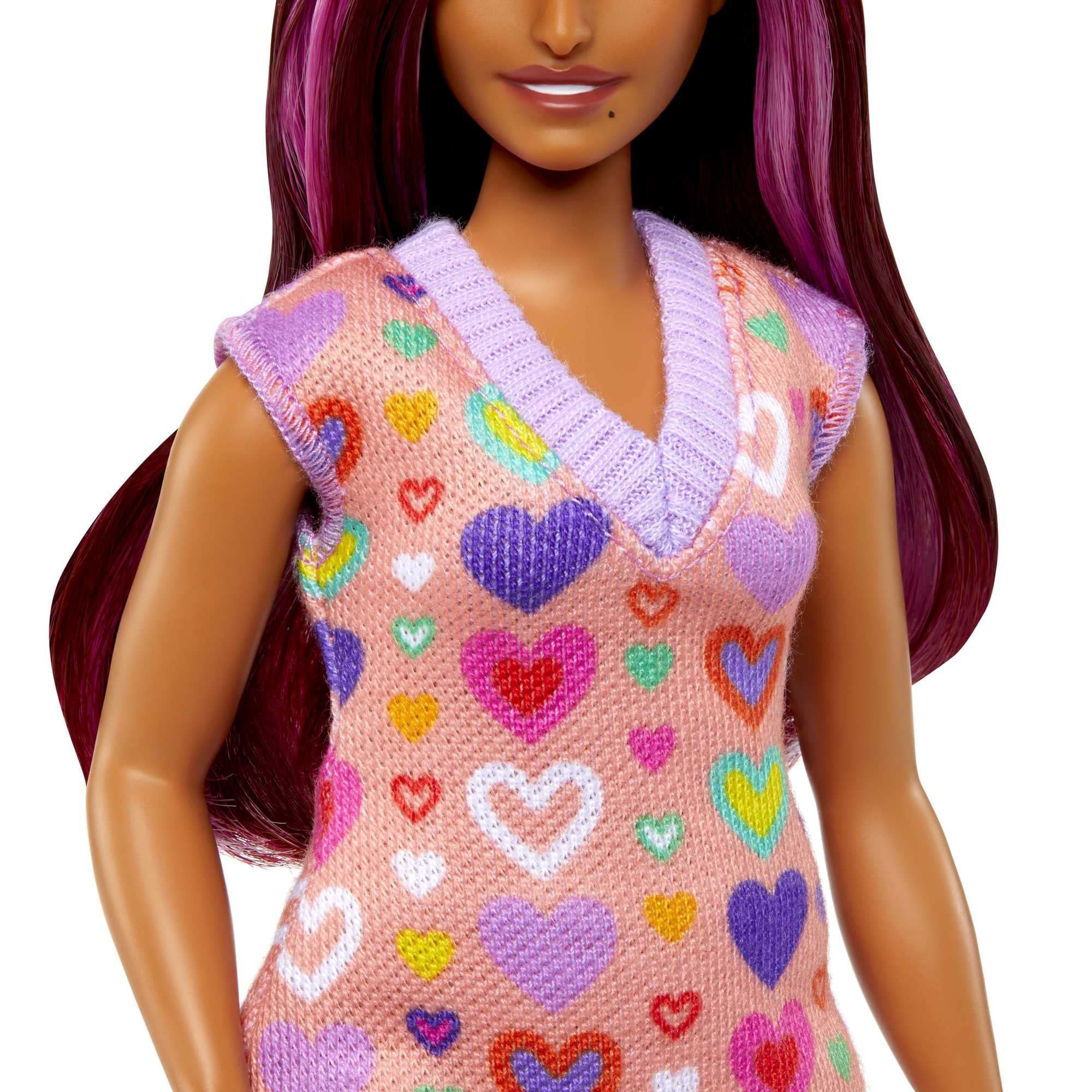 Barbie Fashionistas Doll #207 with a Heart-Print Sweater Dress, Sunglasses and Platform Shoes