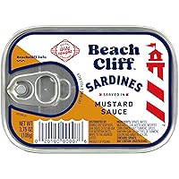 Beach Cliff Wild Caught Sardines in Mustard Sauce, 3.75 oz Can - 18g Protein per Serving - Gluten Free, Keto Friendly - Great for Pasta & Seafood Recipes