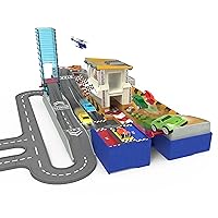 Driven by Battat – Auto Shop & Race Track Playset – Collapsible Playset with Tracks & Toy Cars – 80-Piece – Connectable Tracks & Road Signs – 3 Years + – Pocket 2 in 1 Race Track (80pc)