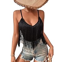 Womens Fringe Tank Top - Country Concert Outfits Festival Tassel Hem Sleeveless Y2k Boho Rodeo Camisole Rave Cowgirl Shirts