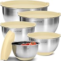 Priority Chef Premium Mixing Bowls With Lids Set, Airtight Lids, Thicker Stainless Steel Mixing Bowl Set, Large Prep Metal Bowls with Lids, Nesting Bowls for Kitchen, 1.5/2/3/4/5 Qrt, Khaki