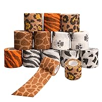 12 Rolls Animal Self Adhesive Bandage Wraps Leopard Cow Zebra Tiger Paw Print Cohesive Tape for Wrist Ankle Swelling Sprains (6 Styles)