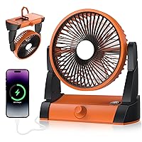 TriPole Battery Operated Fan 20000mAh Camping Fan Rechargeable with LED Light and Hook Powerful Portable Tent Fan with Stepless Speed Long-Lasting Battery Powered Fan for Camping Travel RV Hurricane