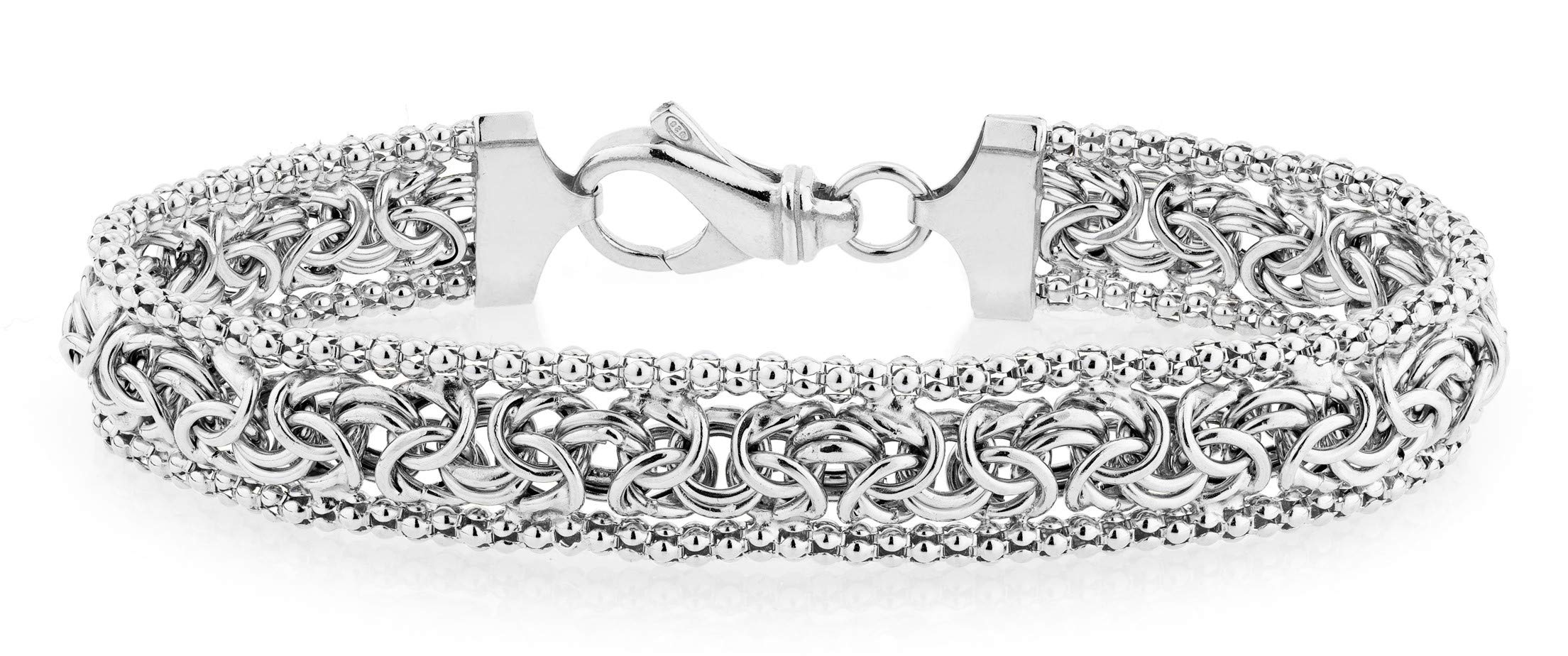 Miabella Italian 925 Sterling Silver Byzantine Beaded Mesh Link Chain Bracelet for Women, 925 Handmade in Italy