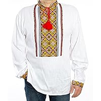 Vyshyvanka Mens Ukrainian Embroidered White Shirt Cross-Stitch hemstitch Handmade Linen Slavic Wedding Size 2XL