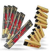 RAW Black King Size Rolling Papers 6 Pack - 32 Leaves per Pack + RAW Original Roll-up Tips - 10 Pack - 50 Tips per pack