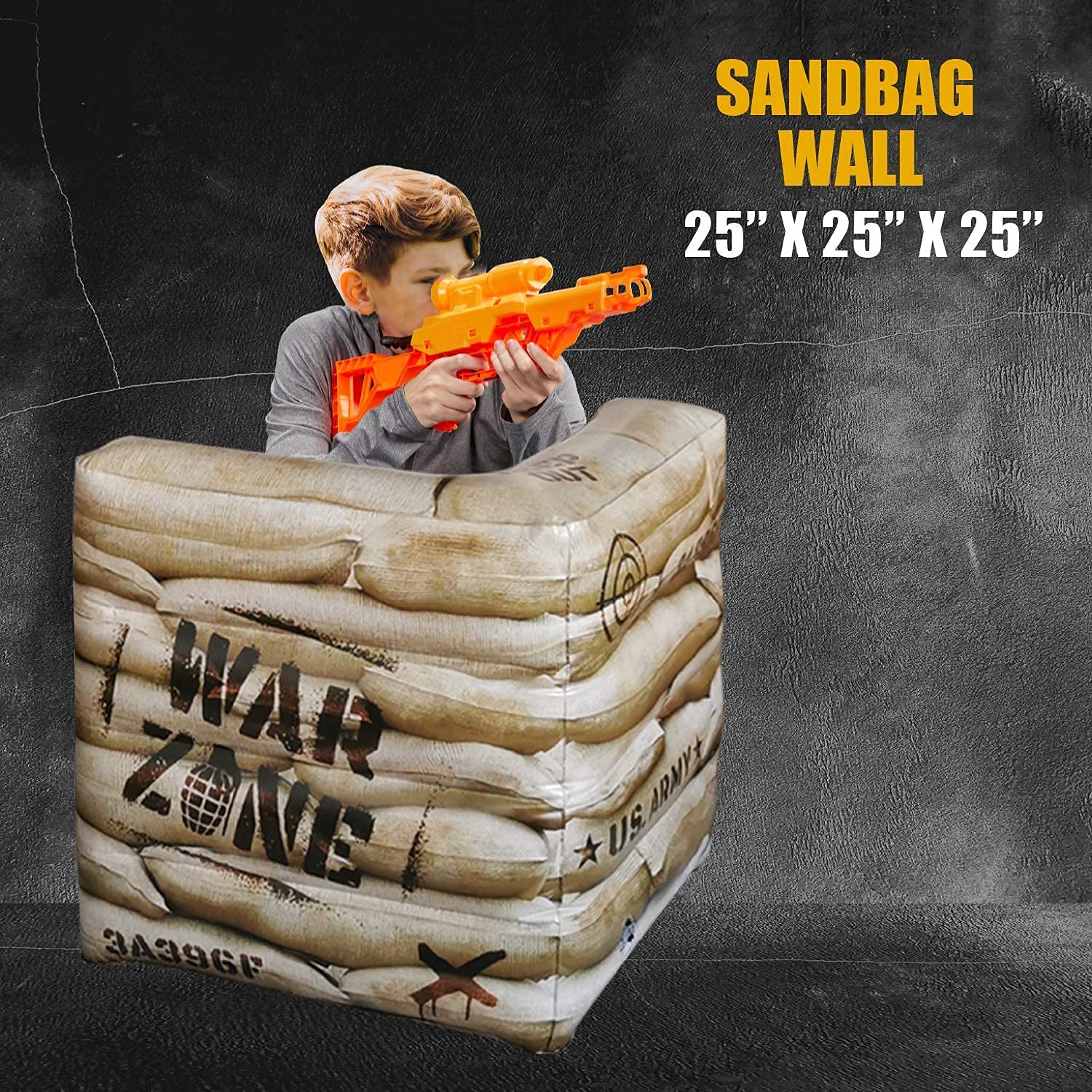 Pack of 4 Barrels Warzone Inflatable + 1 Sandbag Wall Combat Battlefield Inflatables, Compatible with Nerf, Laser tag, Water Gun, Dart Gun, Perfect for Nerf Party Gun Game Battle Obstacles Birthday Ac