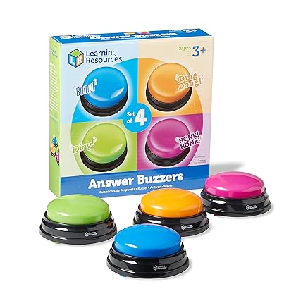 Learning Resources Answer Buzzers - Set of 4, Ages 3+, Assorted Colored Buzzers, Game Show Buzzers, Perfect for Family Game and Trivia Nights,Back to School