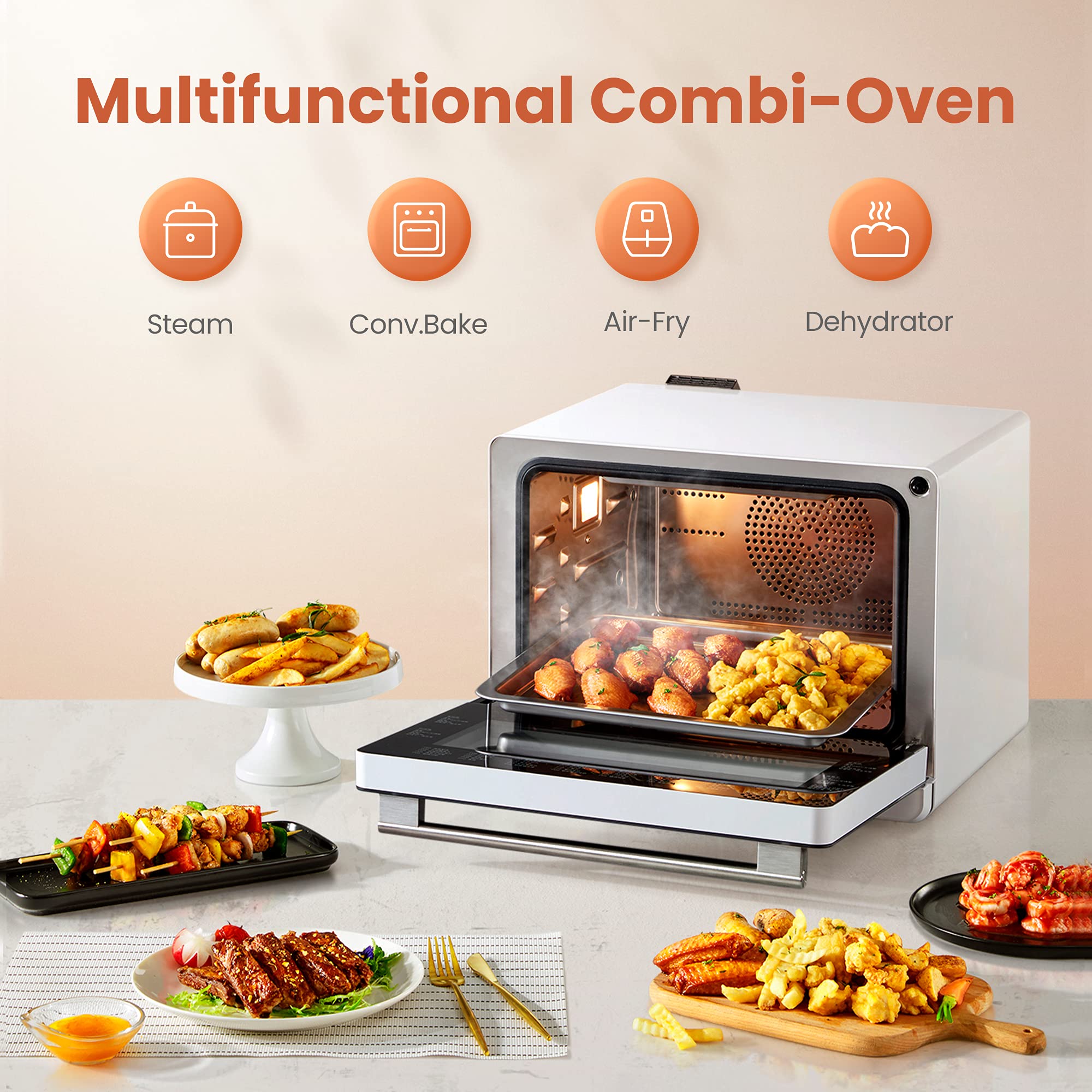 FOTILE ChefCubii 4-in-1 Countertop Convection Steam Combi Oven Air Fryer Dehydrator with Temperature Control, 40 Preset Menu and Steam Self-Clean, 1 CFT