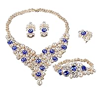 FUNOJOY Womens Luxury Africa Dubai 18k Gold Plated Jewelry Sets Wedding Rhinestone Crystal Bib Statement Necklace Earrings Set for Brides Party Prom