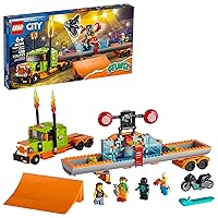 LEGO City Stunt Show Truck 60294 Building Toy Set with Launch Ramps and a Dunk Tank Plus a Flywheel-Powered Stunt Bike