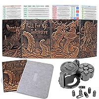 Bundled DND Dungeon Master Screen & Metal Polyhedral Bullet Dice Set - Faux Leather Four-Panel DM Screen and Unique Cyberpunk Style Dice Set for Tabletop Games