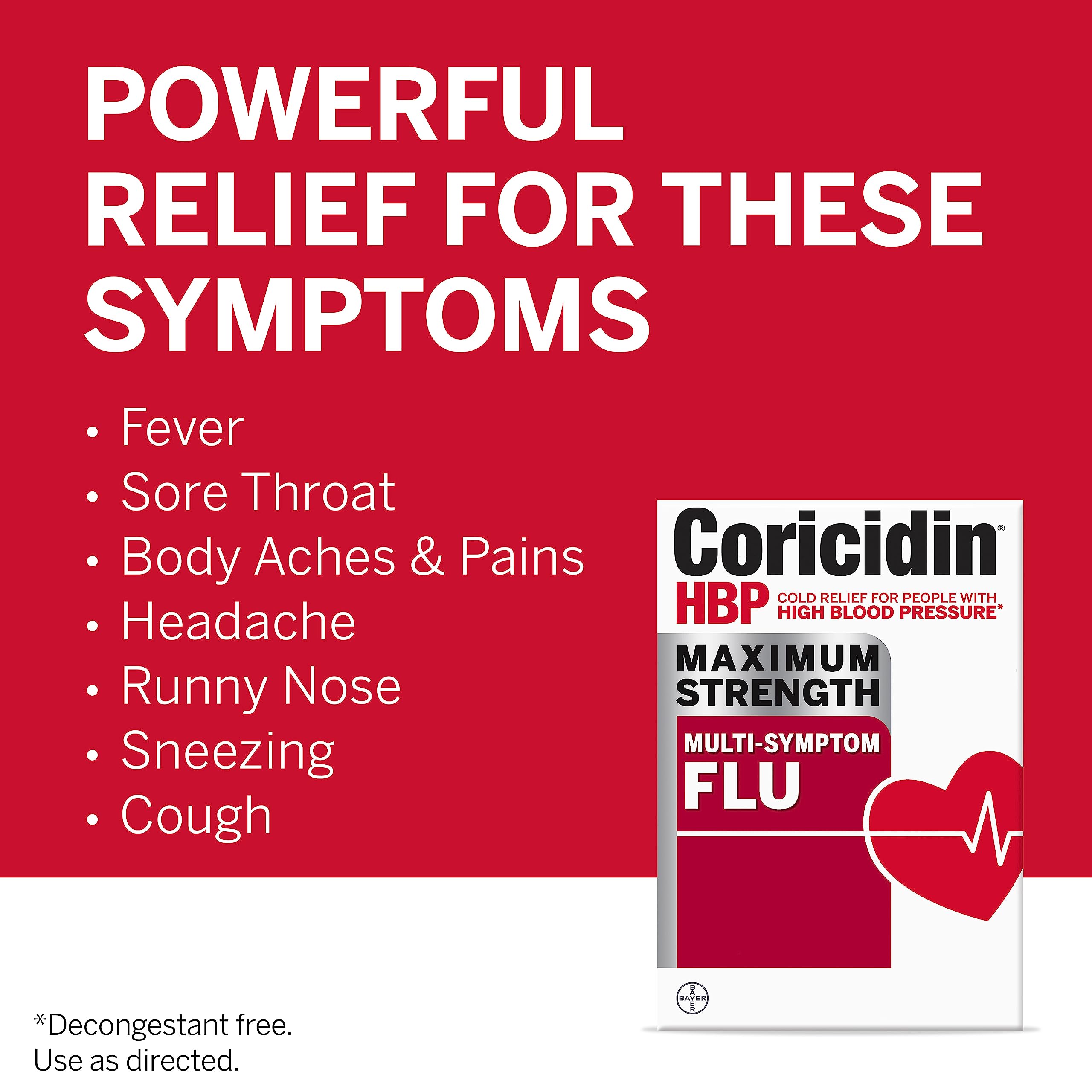 Coricidin Hbp, Decongestant-free Maximum Strength Multi-symptom Flu Tablets, 24 Count