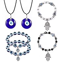 KISSPAT 6 PCS Evil Eye Bracelet Set for Women Girls | Bead Bracelet Evil Eye Pendant Necklace Jewellery Set