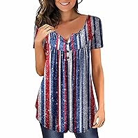 4Th of July T Shirts for Women,American Flag Shirts Patriotic Shirt Plus Size Henley Botton Up Flowy Tunic Tops