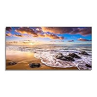 Muolunna Wall Art Decor Canvas Print Picture Beautiful Kauai Sunrise 1 Panel Ocean Sea Waves Scenery Painting Beach Artwork for Kitchen Office Home Wall Decor Framed Ready to Hang 24x48inch