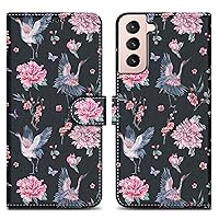 Case Compatible with Samsung Galaxy S21 5G - Design Crane & Flowers No. 9 - Protective Cover with Magnetic Closure, Stand Function and Card Slot