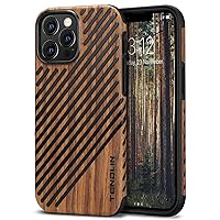 TENDLIN Compatible with iPhone 13 Pro Max Case Wood Grain with Leather Outside Design TPU Hybrid Case (Red Sandalwood)