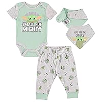 STAR WARS Baby Yoda Boys' 3 Piece Short Sleeve Bodysuit Pull-on Pants and Accessory