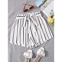Women's Shorts Striped Paper Bag Waist Belted Shorts Shorts for Women (Color : Multicolor, Size : Large)