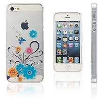 Xcessor Artistic Flower Glossy Flexible TPU case for Apple iPhone SE / 5 / 5S. Transparent/Multicolored