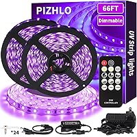 66ft Dimmable Black Light Strip & Remote, 1200 LEDs 12V Flexible LED Blacklight Strip, 20m LED Ribbon, Non-Waterproof Black Lights for Glow Party Birthday Halloween Christmas Party Body Paint