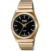 TKO Black Gold Watch Expansion Band Stainless Steel Stretch Thin Case Gold Face Dress Flex Vintage Watch TK649BK