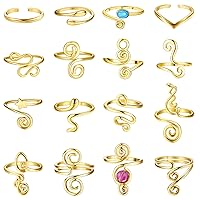 THUNARAZ 16Pcs Adjustable Toe Rings for Women Gold Silver Open African Toe Rings Summer Beach Foot Jewelry
