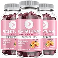 Flat Tummy Superfruits Gummies, 3 Pack - Skin, Gut, Cellular, Immune Health - Collagen & Keratin Production - Vegan, Non-GMO, Gluten-Free, Gelatine-Free - with Bamboo Silica, Vitamin A, C & E, Orange