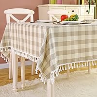 Buffalo Tablecloth for Rectangle Tables, Rustic Cotton Line Tassel Oblong Table Cloth 55''x102'' Khaki, Winkle Free Table Cover for Spring Outdoor Picnic Holiday Farmhouse Kitchen