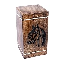 Hardwood Cremation Urns for Human Ashes Adult Large - Wooden Burial Urn for Columbarium - Funeral Urn Box (Horse, 250 Cubic Inches - MW)