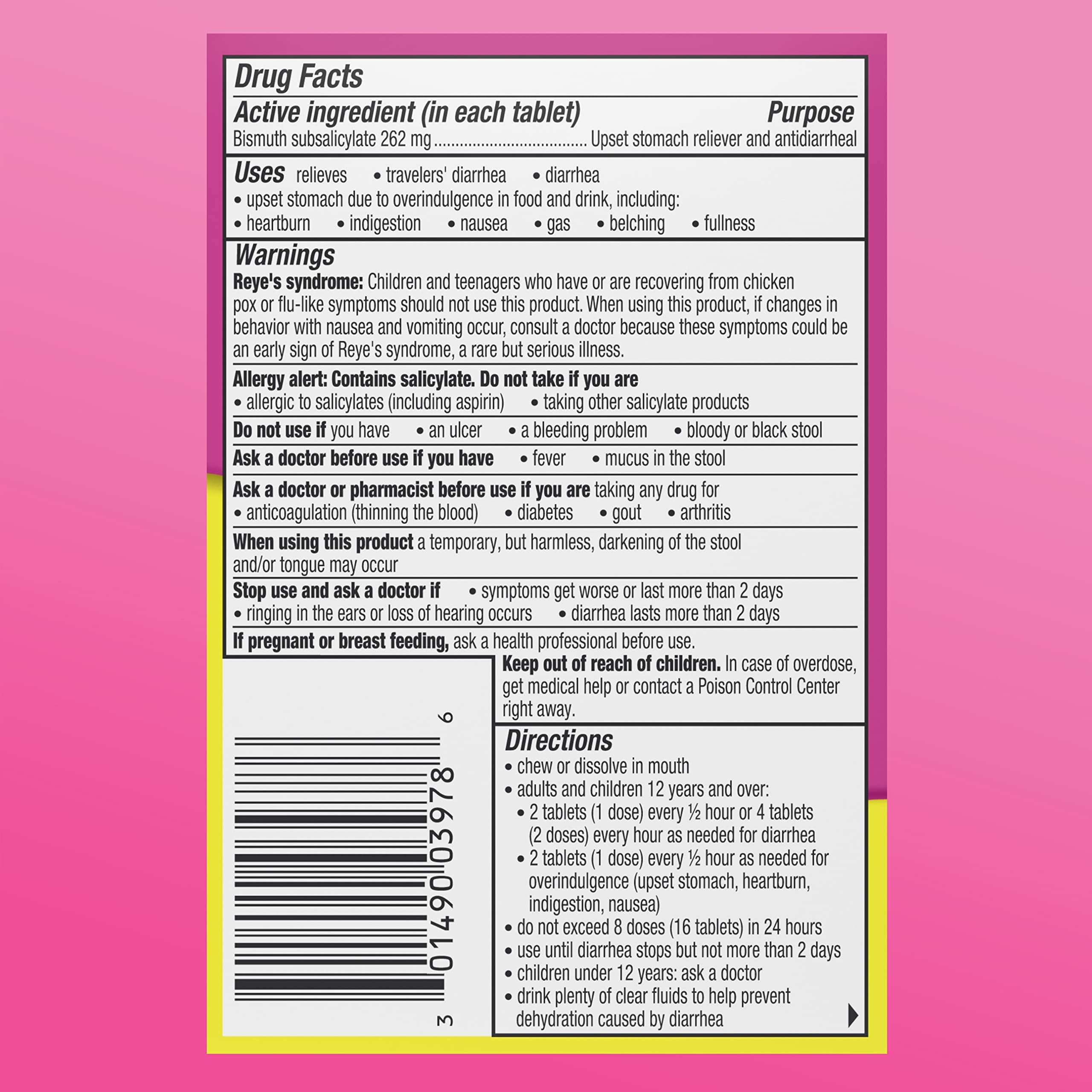 Pepto Bismol Chewables, Upset Stomach Relief, Bismuth Subsalicylate, Multi-Sympton Relief of Gas, Nausea, Heartburn, Indigestion, Diarrhea, Cherry Flavor, 30 Tablets