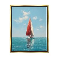 Stupell Industries Red Sailboat on Sea Framed Floater Canvas Wall Art by RB