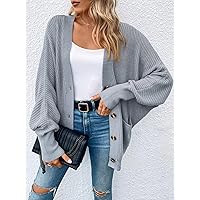 Women's Cardigans Double Pocket Dolman Sleeve Cardigan (Color : Gray, Size : Small)