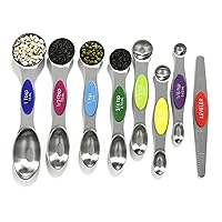 Magnetic Measuring Spoons Set Stainless Steel with Leveler, 8pcs Multicolors Measuring Cups Set for Baking, Measuring Cups and Spoon Set Kitchen Gadgets Apartment Essentials Fits in Spice Jars