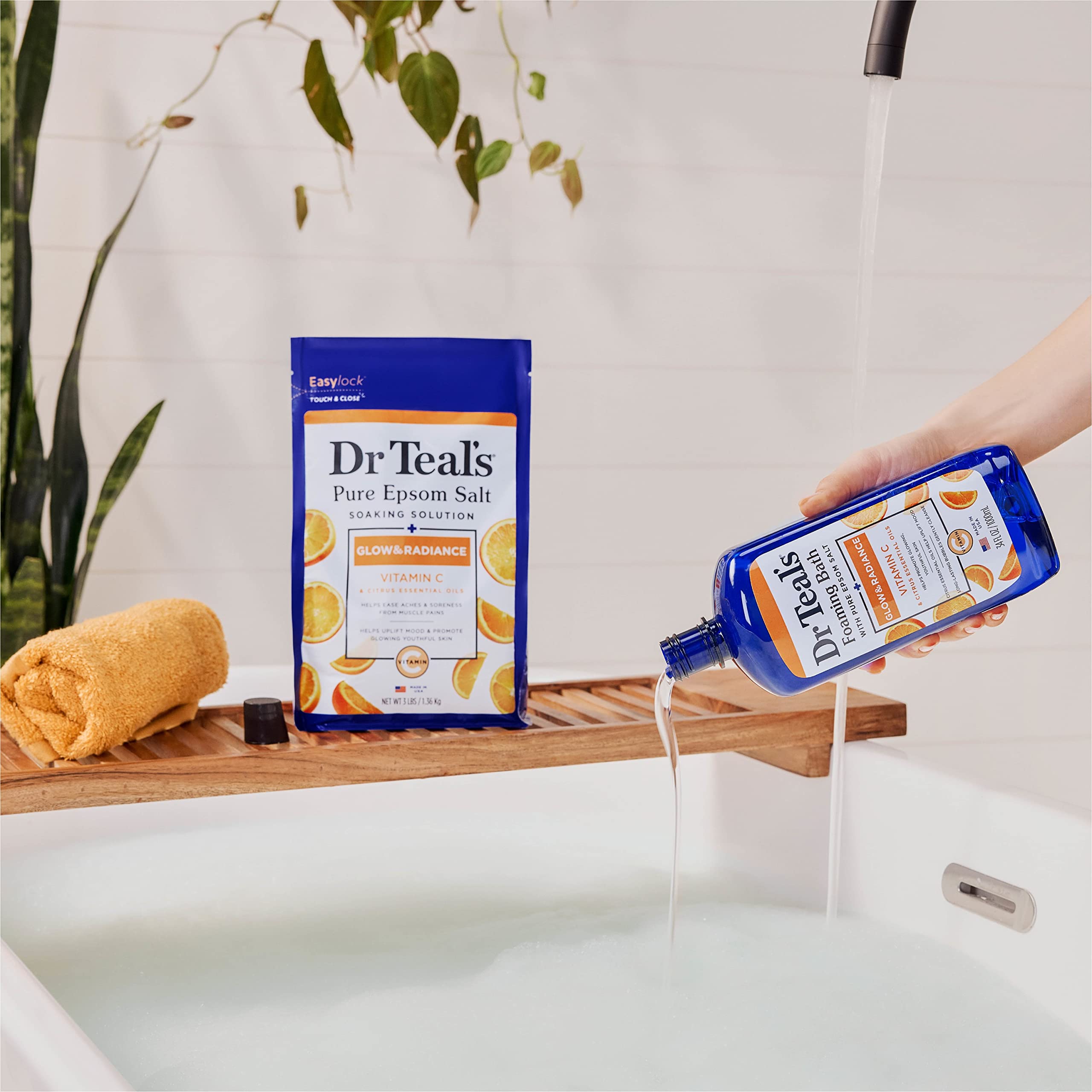 Dr Teal's Pure Epsom Salt Soak, Glow & Radiance with Vitamin C & Citrus Essential Oils, 3 lbs (Packaging May Vary)