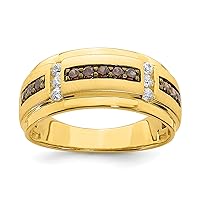 Jewels By Lux Solid 14K Yellow Gold 1/2 carat Brown and White Diamond Complete Mens Ring Available in Size 9 to 11 (Band Width: 3.9 to 9.58 mm)