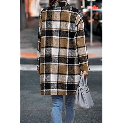 PRETTYGARDEN Women's 2024 Plaid Shacket Jacket Casual Button Wool Blend  Winter Tartan Trench Coat With Pockets