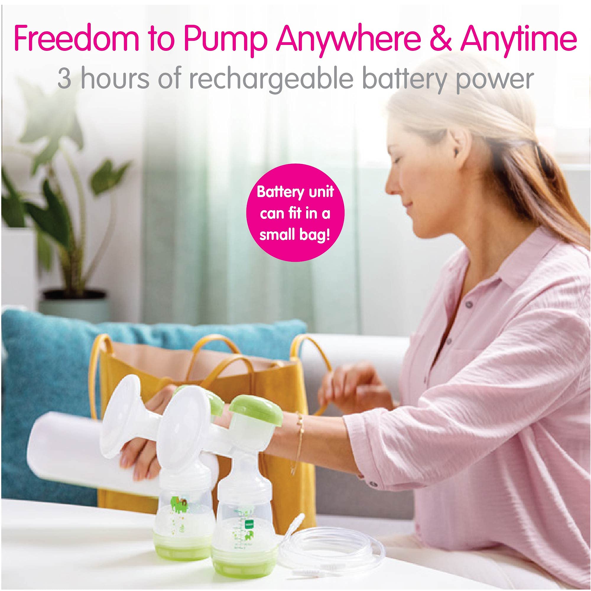 MAM 2-in-1 Double Electric Breast Pump & Manual Breast Pump, Portable Breast Pump with 2 Easy Start Anti-Colic Bottles & Breastfeeding Supplies