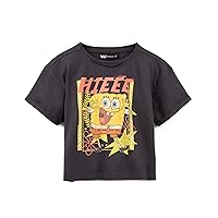 SpongeBob SquarePants Cropped T-Shirt Womens Ladies Hieee Charcoal Top Clothes