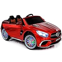Americas Toys Ride On Car with Remote Control, Mp4 Player, LED Wheels, Open Trunk – Kids Car One Seater with Leather Seat, 4 Wheels Suspension, Music Steering Wheel, Compatible with Mercedes Benz Red