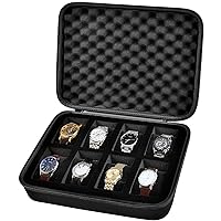 8 Slots Watch Box Organizer/Men Watch Display Storage Case Fits All Wristwatches and Smart Watches up to 42mm - Black